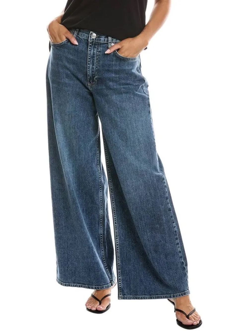 Rag&bone Serena High Waist Crop Wide Leg Jeans  in Dark Blue